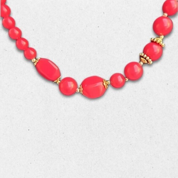 Vintage Lucite Beaded Necklace Assorted Shapes Long Length Bright Red Women's OS - Picture 2 of 5